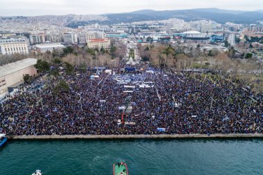 Thessaloniki, Yunanistan - 21 Ocak 2018:Thousands insanlar protesto adı anlaşmazlık EYC Thessaloniki, Yunanistan ile Yunan herhangi bir ödün karşı