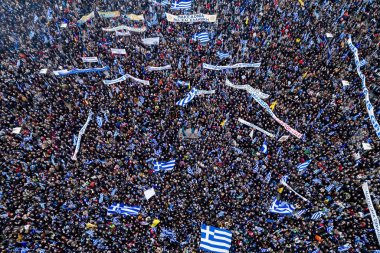 Thessaloniki, Yunanistan - 21 Ocak 2018:Thousands insanlar protesto adı anlaşmazlık EYC Thessaloniki, Yunanistan ile Yunan herhangi bir ödün karşı