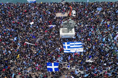 Thessaloniki, Yunanistan - 21 Ocak 2018:Thousands insanlar protesto adı anlaşmazlık EYC Thessaloniki, Yunanistan ile Yunan herhangi bir ödün karşı