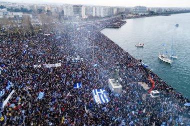 Thessaloniki, Yunanistan - 21 Ocak 2018:Thousands insanlar protesto adı anlaşmazlık EYC Thessaloniki, Yunanistan ile Yunan herhangi bir ödün karşı