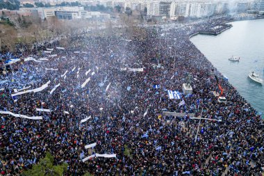 Thessaloniki, Yunanistan - 21 Ocak 2018:Thousands insanlar protesto adı anlaşmazlık EYC Thessaloniki, Yunanistan ile Yunan herhangi bir ödün karşı