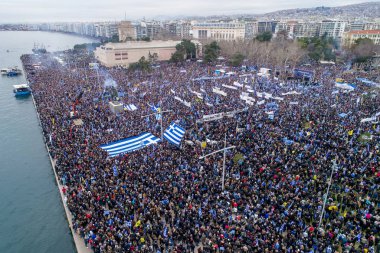 Thessaloniki, Yunanistan - 21 Ocak 2018:Thousands insanlar protesto adı anlaşmazlık EYC Thessaloniki, Yunanistan ile Yunan herhangi bir ödün karşı