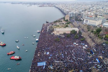 Thessaloniki, Yunanistan - 21 Ocak 2018:Thousands insanlar protesto adı anlaşmazlık EYC Thessaloniki, Yunanistan ile Yunan herhangi bir ödün karşı