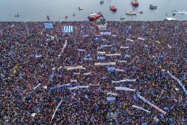 Thessaloniki, Yunanistan - 21 Ocak 2018:Thousands insanlar protesto adı anlaşmazlık EYC Thessaloniki, Yunanistan ile Yunan herhangi bir ödün karşı