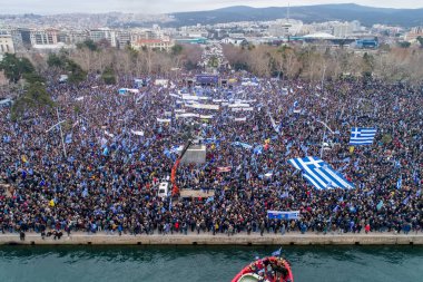 Thessaloniki, Yunanistan - 21 Ocak 2018:Thousands insanlar protesto adı anlaşmazlık EYC Thessaloniki, Yunanistan ile Yunan herhangi bir ödün karşı