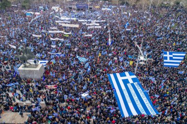 Thessaloniki, Yunanistan - 21 Ocak 2018:Thousands insanlar protesto adı anlaşmazlık EYC Thessaloniki, Yunanistan ile Yunan herhangi bir ödün karşı