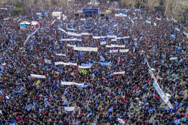Thessaloniki, Yunanistan - 21 Ocak 2018:Thousands insanlar protesto adı anlaşmazlık EYC Thessaloniki, Yunanistan ile Yunan herhangi bir ödün karşı