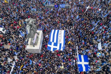 Thessaloniki, Yunanistan - 21 Ocak 2018:Thousands insanlar protesto adı anlaşmazlık EYC Thessaloniki, Yunanistan ile Yunan herhangi bir ödün karşı