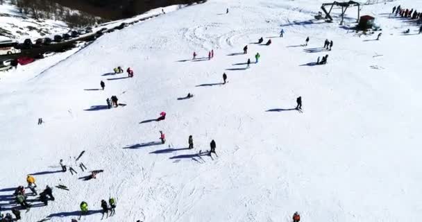 Vasilitsa Greece January 2018 Aerial View Skiers Ski Resort Vasilitsa — Stock Video