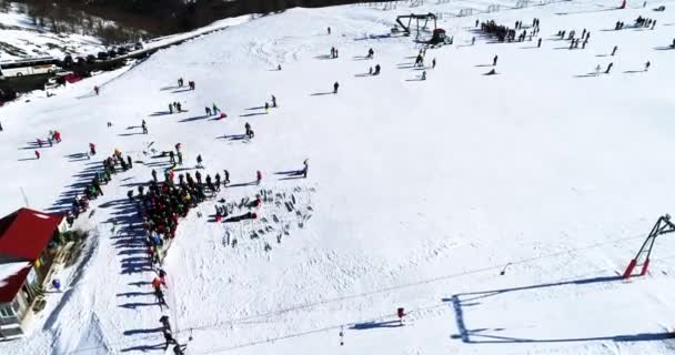 Василиця Греція Січня 2018 Пташиного Польоту Лижників Гірськолижний Курорт Василиця — стокове відео