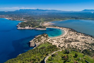 Voidokilia Beach, en iyi plaj panoramik havadan görünümü