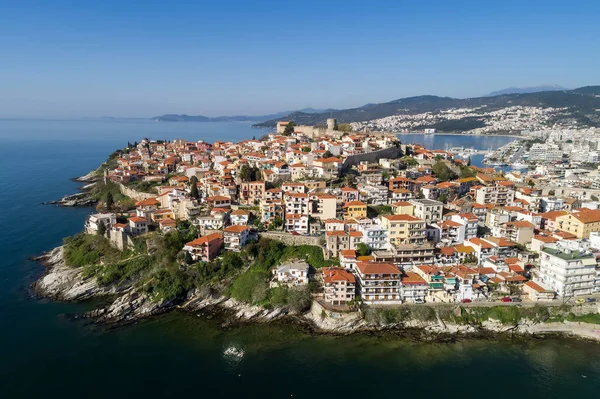 Aerial view the city of Kavala in northern Greek, ancient aquedu — Stock Photo, Image