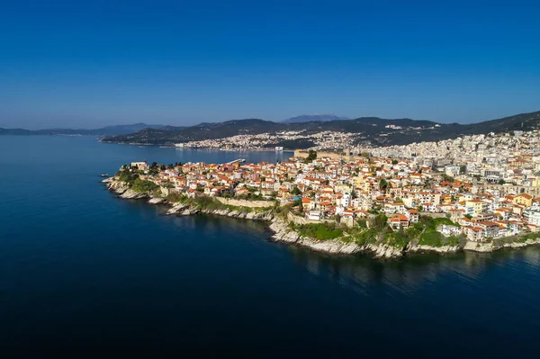 Aerial view the city of Kavala in northern Greek, ancient aquedu — Stock Photo, Image