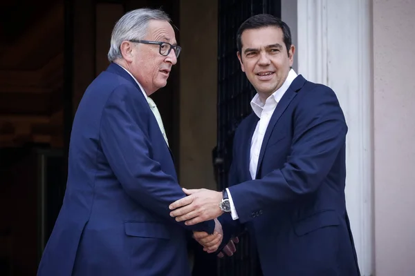 Atenas Grecia Abril 2018 Primer Ministro Griego Tsipras Bienvenida Presidente — Foto de Stock