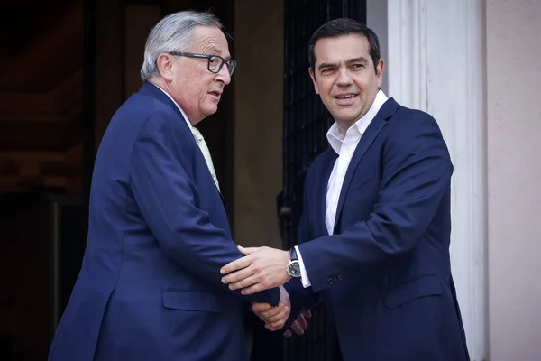 Athens Greece April 2018 Greek Prime Minister Tsipras Welcomes European — Stock Photo, Image