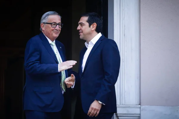 Athens Greece April 2018 Greek Prime Minister Tsipras Welcomes European — Stock Photo, Image