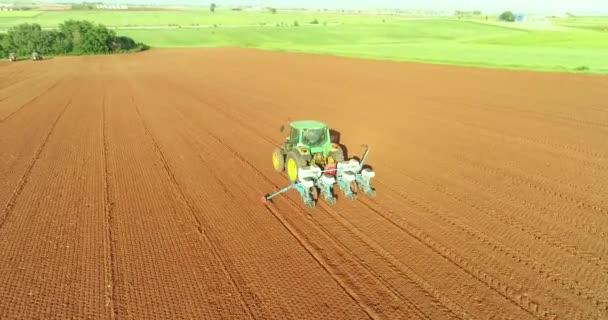 Kilkis Greece April 2018 Aerial Shot Farmer Tractor Agricultural Field — Stock Video