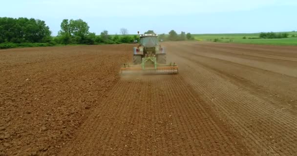 Kilkis Grekland April 2018 Antenn Skott Bonden Med Traktor Jordbruksområdet — Stockvideo