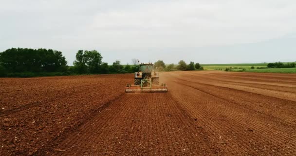 Kilkis Řecko Dubna 2018 Letecký Snímek Farmář Traktorem Setí Zemědělských — Stock video