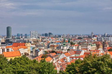 Bratislava şehrinin panoramik manzarası. Bratislava bir kişi.
