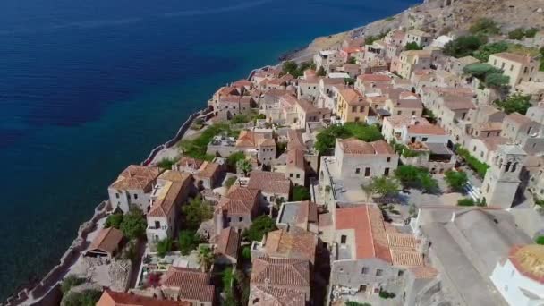 มมองทางอากาศของเม องเก าของ Monemvasia Lakonia ของ Peloponnese Monemvasia กจะเร ยกว — วีดีโอสต็อก