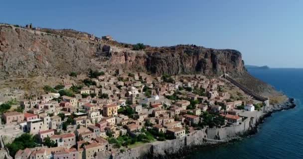 Luftaufnahme Der Altstadt Von Monemvasia Lakonien Auf Dem Peloponnes Griechenland — Stockvideo