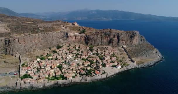 Widok Lotu Ptaka Stare Miasto Monemvasia Lakonii Peloponezu Grecja Monemwazja — Wideo stockowe