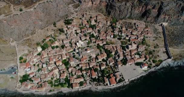 Yunanistan Peloponnese Kentindeki Eski Monemvasia Kentinin Havadan Görünüşü Monemvasia Genellikle — Stok video