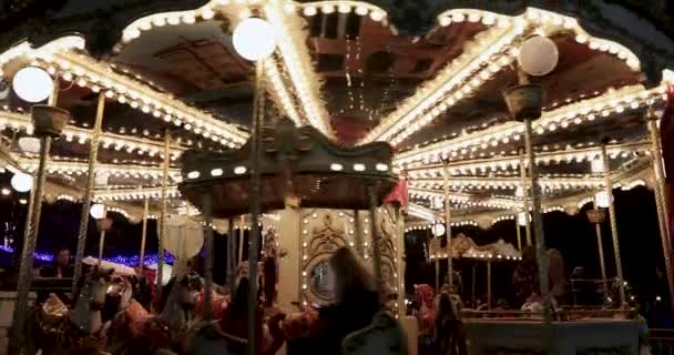 Drama Řecko Prosince 2019 Happy People Game Carousel Amusement Park — Stock video