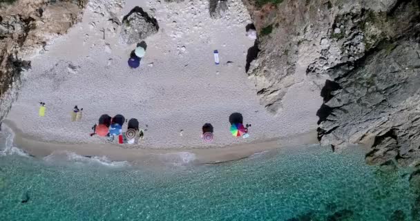 Vista Aérea Playa Mega Drafi Con Mar Turquesa Zona Parga — Vídeos de Stock