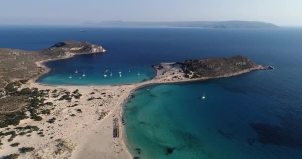 Vista Aérea Playa Simos Isla Elafonisos Grecia Elafonisos Una Pequeña — Vídeos de Stock