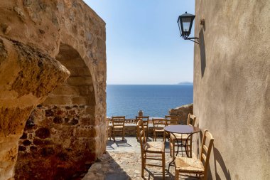 View of the old town of Monemvasia in Lakonia of Peloponnese, Gr clipart