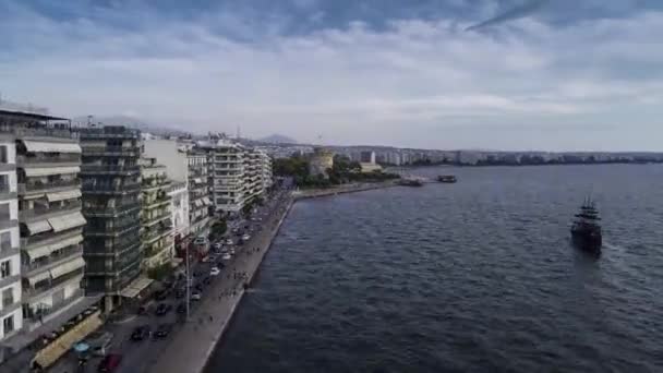 Aerial Hyperlapse Time Lapse Med Drönare Thessaloniki Stad Grekland — Stockvideo