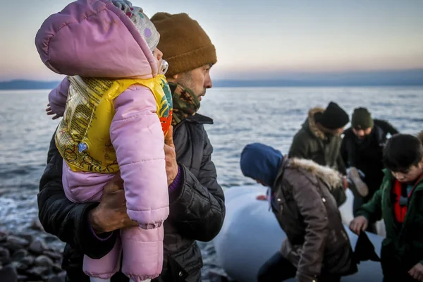 Leszbosz Görögország 2020 Március Menekültek Migránsok Török Égei Tengeri Csónakázást — Stock Fotó