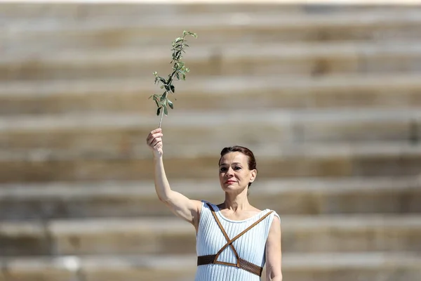 Atenas Grécia Março 2020 Cerimônia Entrega Chama Olímpica Para Jogos — Fotografia de Stock