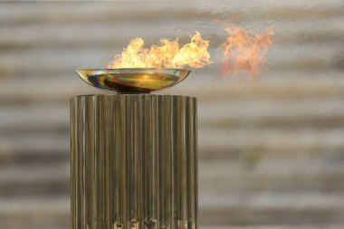 Atina, Yunanistan - 19 Mart 2020: Tokyo 2020 Yaz Olimpiyat Oyunları için Panathenaic Kallimaro Stadyumu 'nda Olimpiyat Alev devir Töreni
