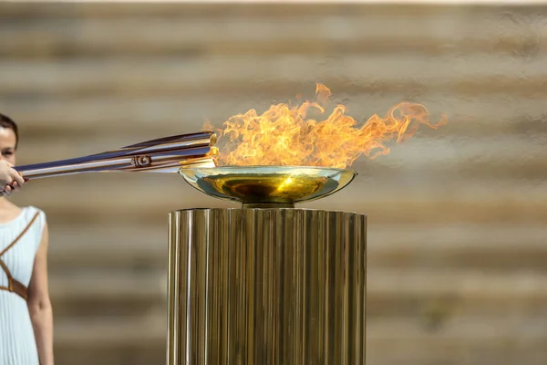 Athen Griechenland März 2020 Übergabe Der Olympischen Flamme Für Die — Stockfoto