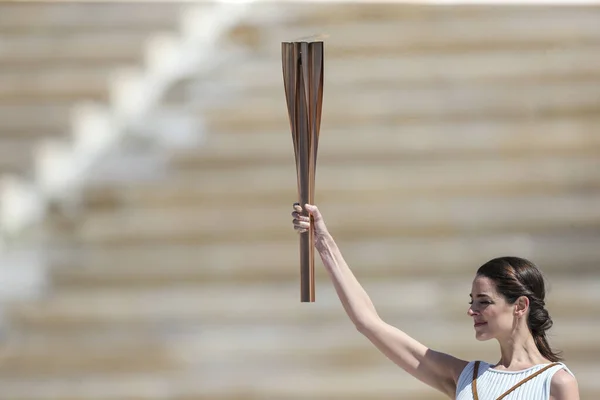 Atena Grecia Martie 2020 Ceremonia Predare Flăcării Olimpice Pentru Jocurile — Fotografie, imagine de stoc