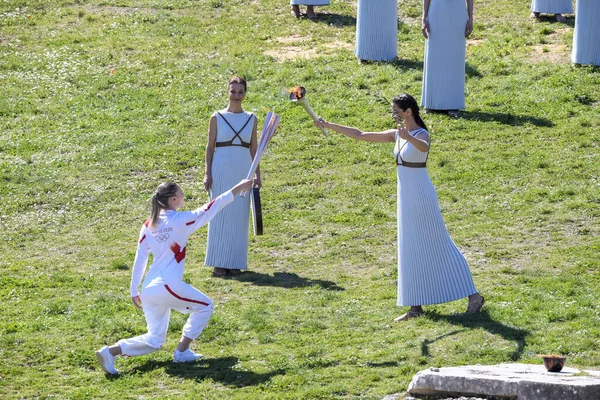 Olympia Grecia Martie 2020 Ceremonia Predare Flăcării Olimpice Pentru Jocurile — Fotografie, imagine de stoc