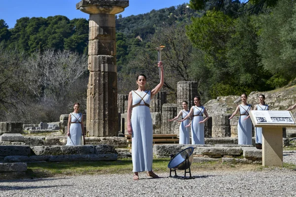 Olympia Grecia Martie 2020 Ceremonia Predare Flăcării Olimpice Pentru Jocurile — Fotografie, imagine de stoc