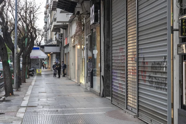 Tesalónica Grecia Marzo 2020 Vista Tiendas Cerradas Centro Histórico Tras — Foto de Stock