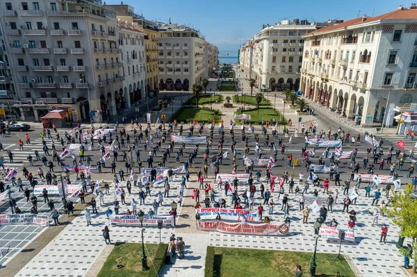 Thesszaloniki Görögország 2020 Május Pame Kommunista Társult Szakszervezet Tagjai Társadalmi — Stock Fotó