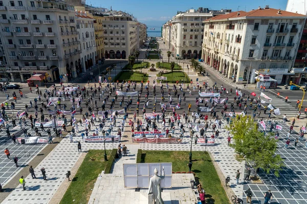 Θεσσαλονίκη Ελλάδα Μαΐου 2020 Μέλη Του Κομμουνιστικού Συνδικάτου Pame Practice — Φωτογραφία Αρχείου