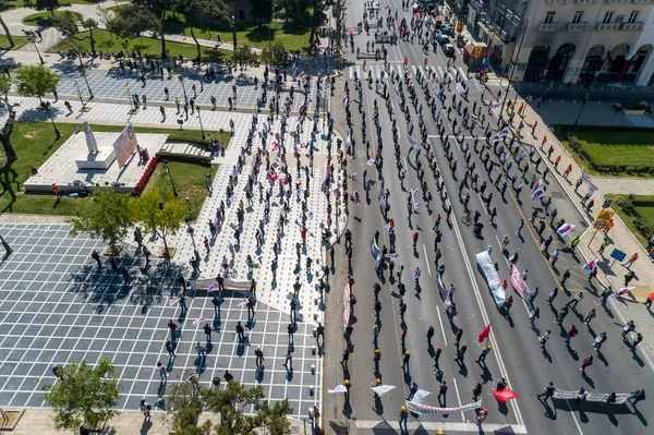 Thessaloniki Grecia Mayo 2020 Miembros Del Sindicato Afiliado Comunista Pame —  Fotos de Stock