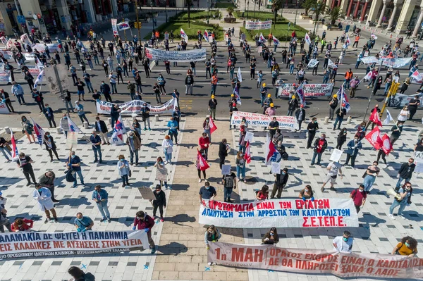 Thesszaloniki Görögország 2020 Május Pame Kommunista Társult Szakszervezet Tagjai Társadalmi — Stock Fotó