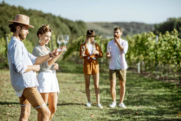 Amis dégustation de vin sur le vignoble — Photo