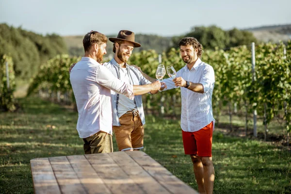 Ragazzi che degustano vino in vigna — Foto Stock