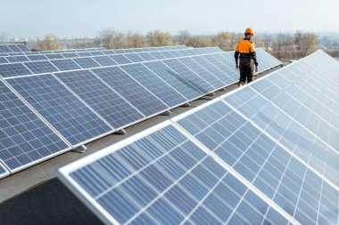 Bir güneş enerjisi santralinde mühendis.