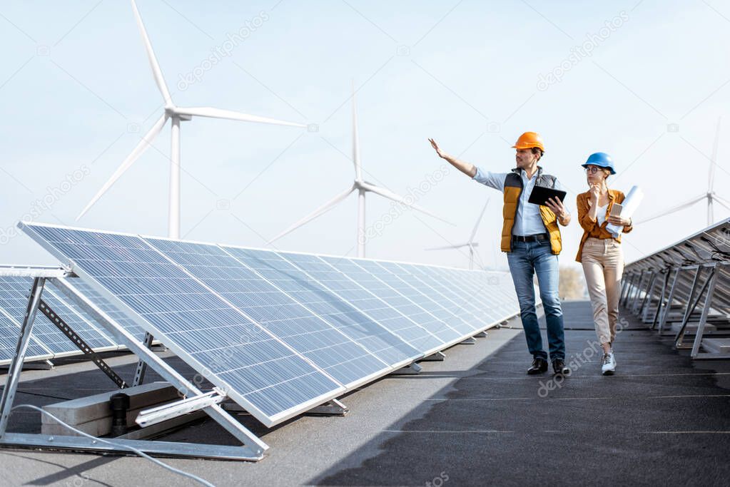 Engineers on a solar power plant