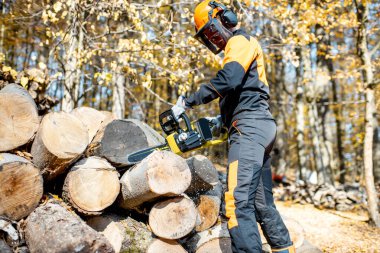 Ormandaki profesyonel oduncu.